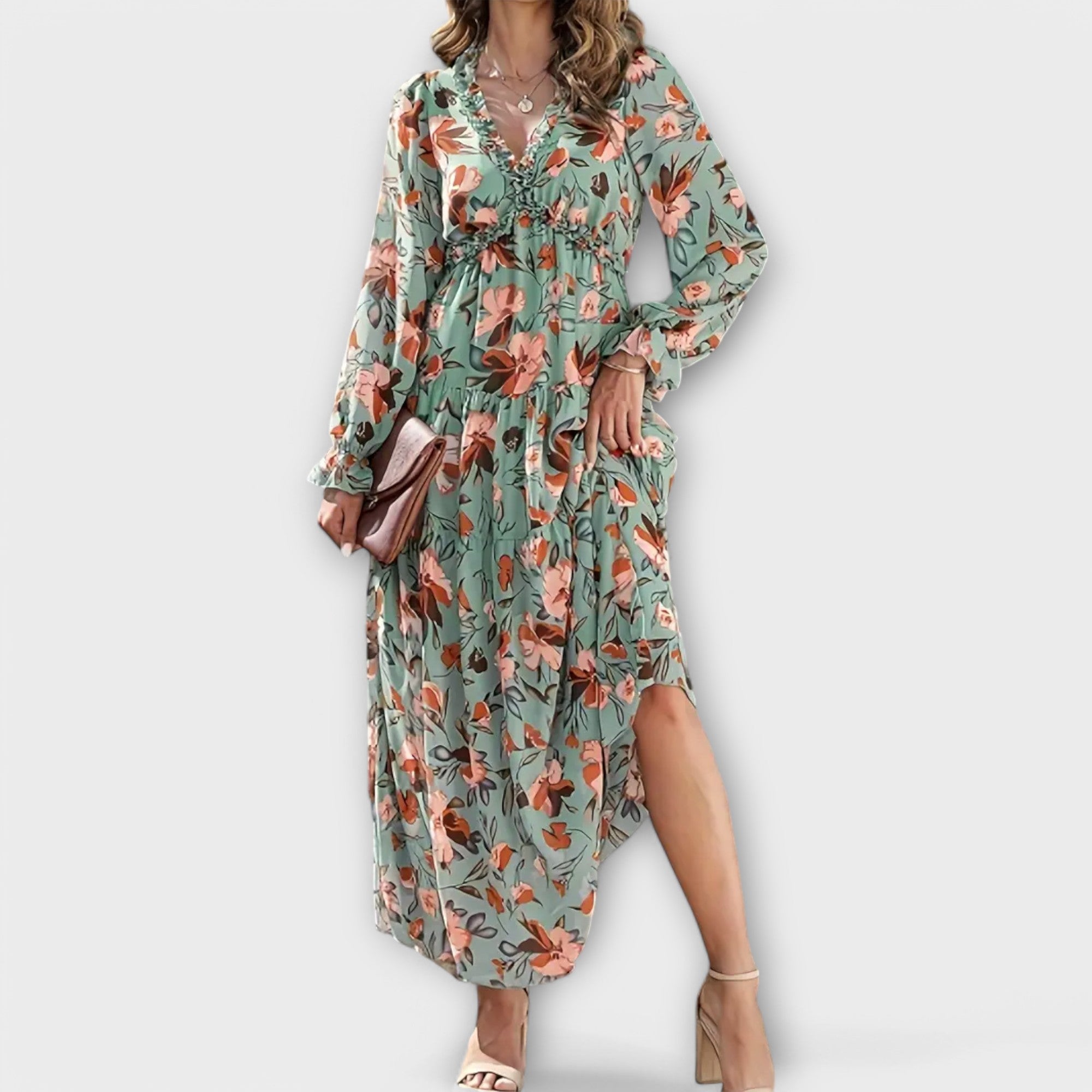Elle | Blomster V-Hals Maxi Kjole