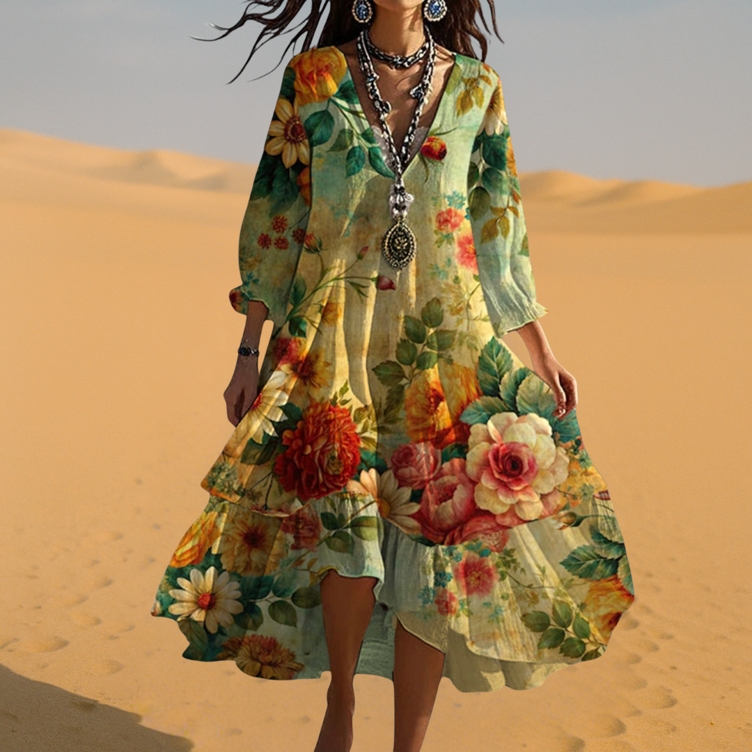 Martine™ - Vintage Boho V-hals Kjole