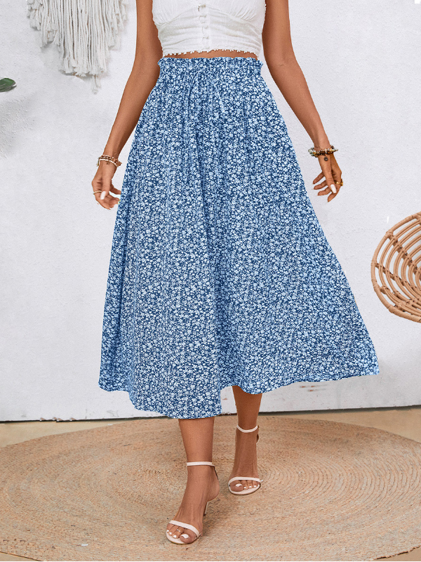 Luna™ | Grøn Midinederdel med Blomstermønster