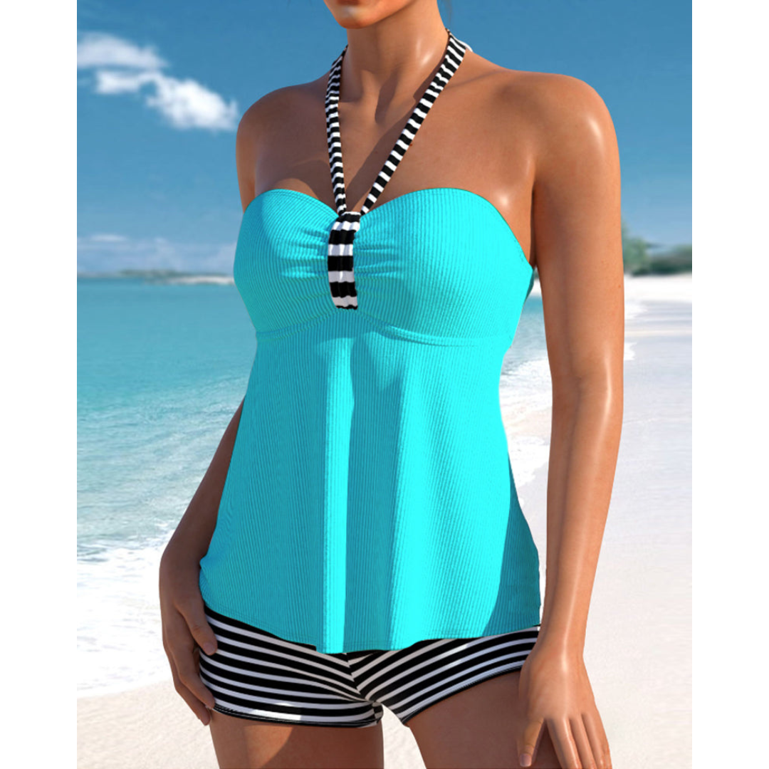 Tanja – Stribet Halterneck Tankini