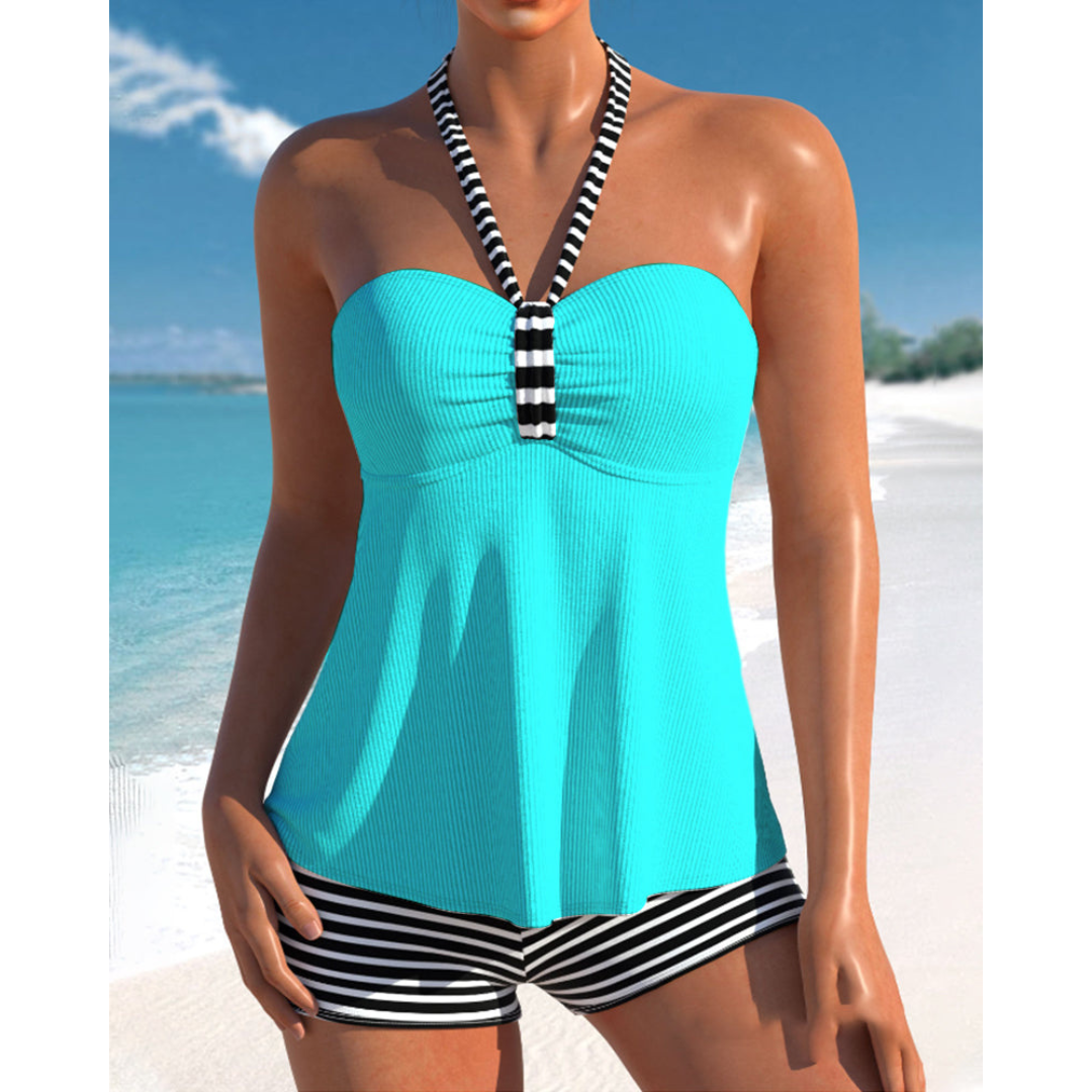 Tanja – Stribet Halterneck Tankini