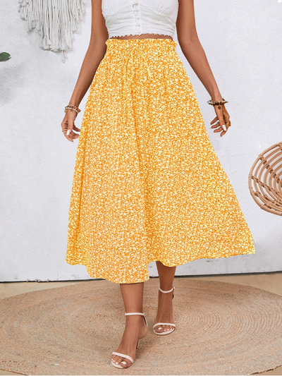 Luna™ | Grøn Midinederdel med Blomstermønster