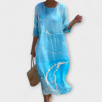 Sofie | Stilfuld Blomstret Midi Kjole