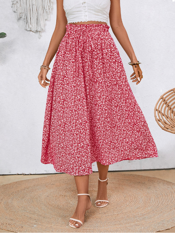 Luna™ | Grøn Midinederdel med Blomstermønster