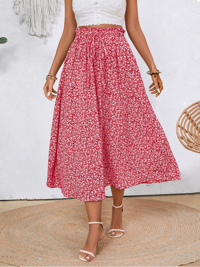 Luna™ | Grøn Midinederdel med Blomstermønster