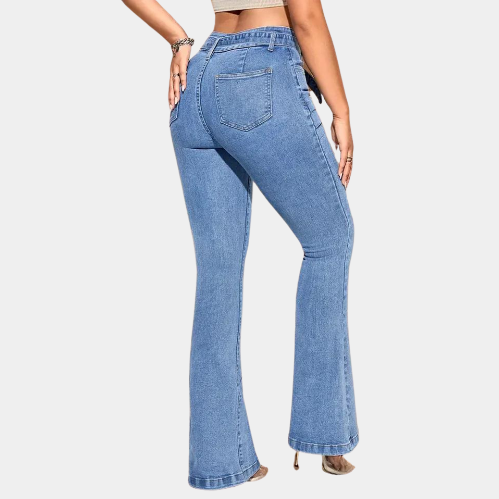 Susie | Stilfulde Flossede Jeans med Bindebånd Foran