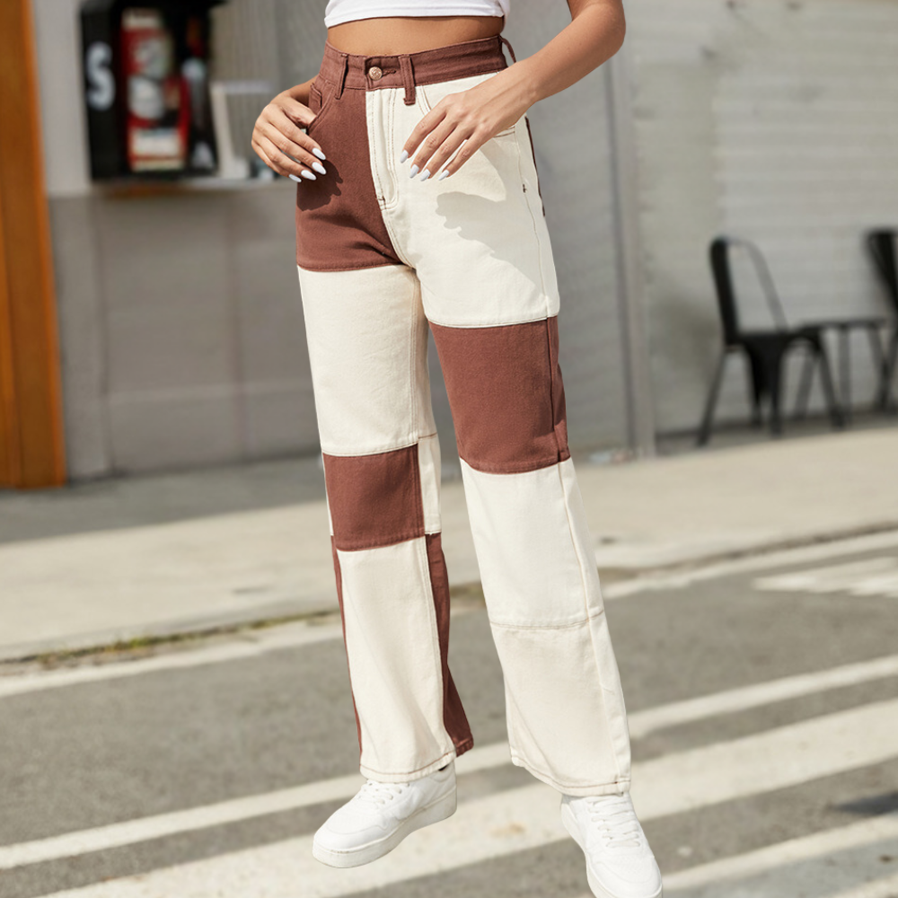 Margrit | Farveblok højtaljede jeans med brede ben