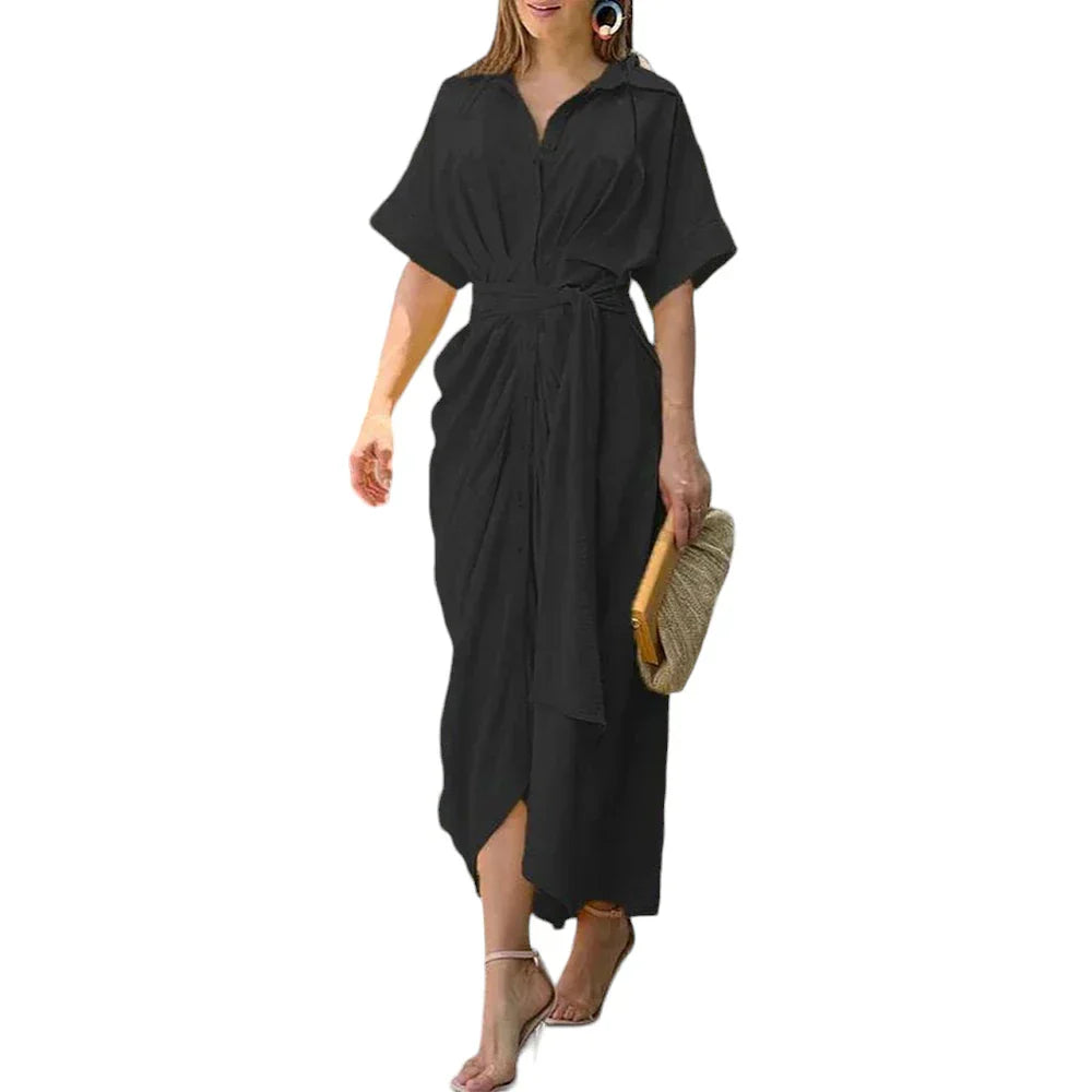 Amanda | Stilfuld Knaplukket Draperet Maxi Kjole