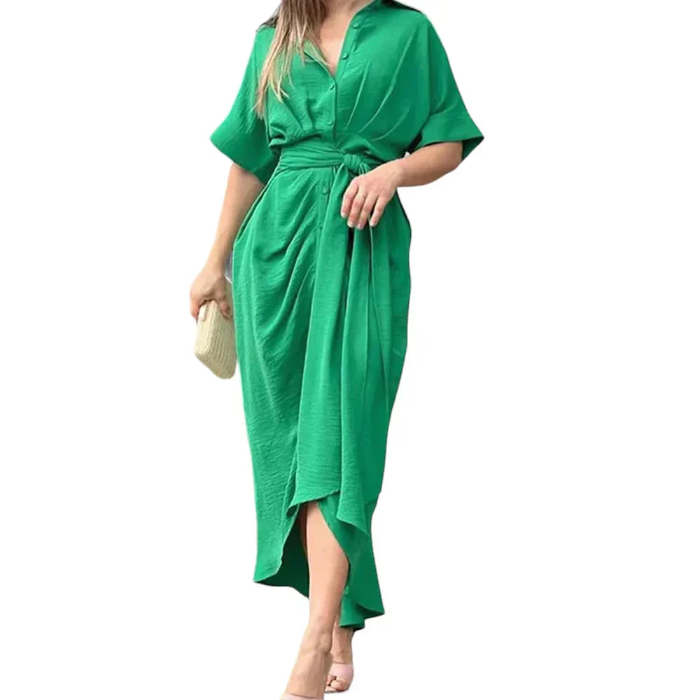 Amanda | Stilfuld Knaplukket Draperet Maxi Kjole