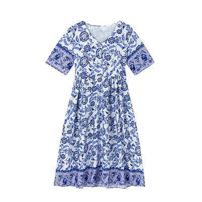 Maya™ | V-hals Kjole med Flæseærmer og Blomstermønster