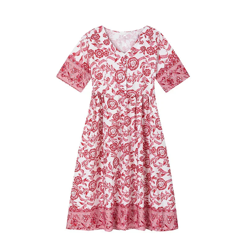 Maya™ | V-hals Kjole med Flæseærmer og Blomstermønster