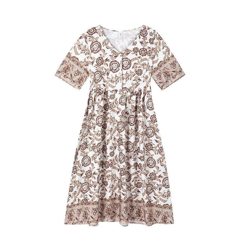 Maya™ | V-hals Kjole med Flæseærmer og Blomstermønster