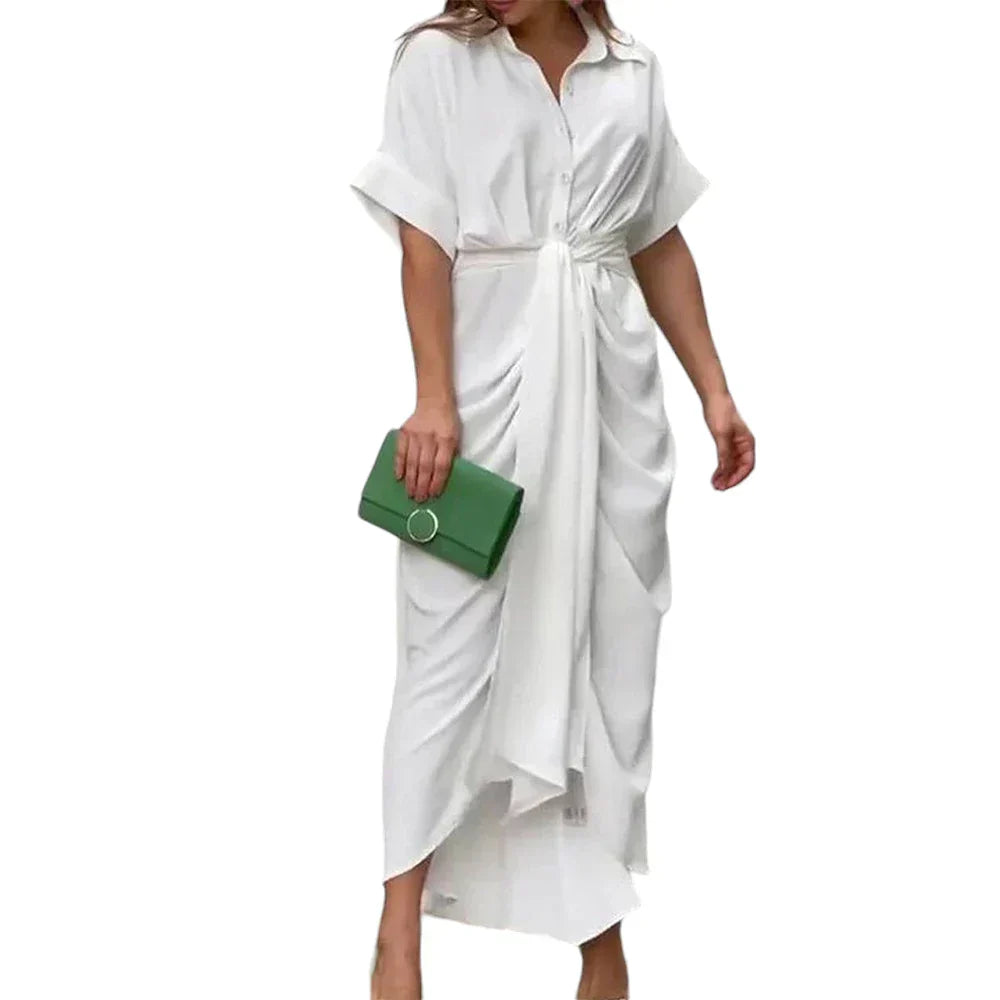 Amanda | Stilfuld Knaplukket Draperet Maxi Kjole