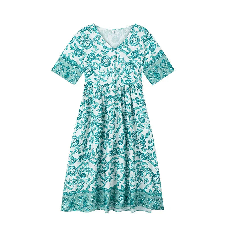 Maya™ | V-hals Kjole med Flæseærmer og Blomstermønster