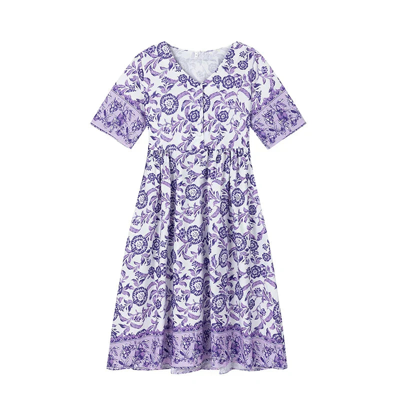 Maya™ | V-hals Kjole med Flæseærmer og Blomstermønster