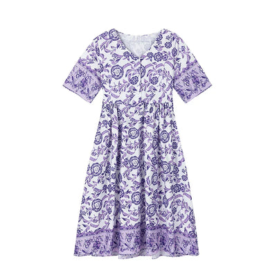 Maya™ | V-hals Kjole med Flæseærmer og Blomstermønster