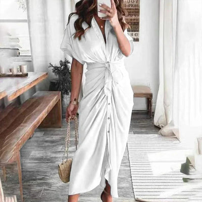 Amanda | Stilfuld Knaplukket Draperet Maxi Kjole