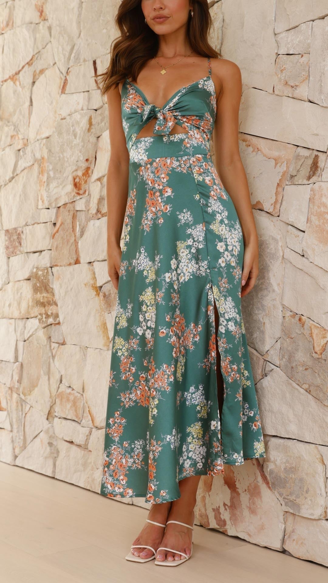 SATIN FLORAL DRESS