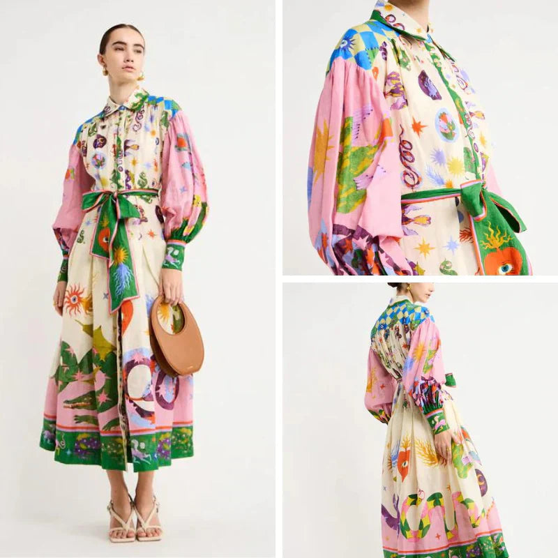 Helene | Stilfuld Midikjole med Blomstermønster