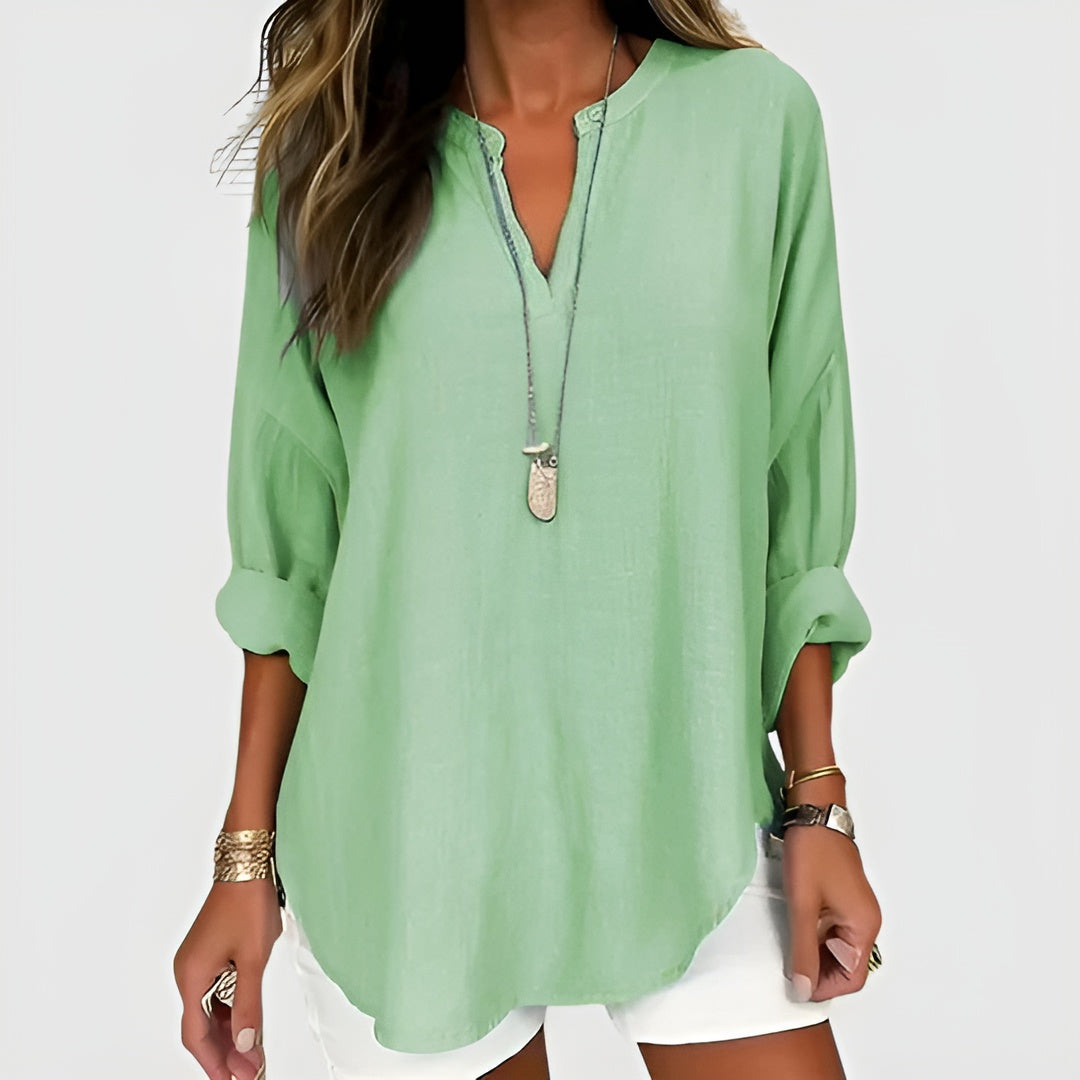 Sofie™ – Blå hørbluse med tidløst udtryk