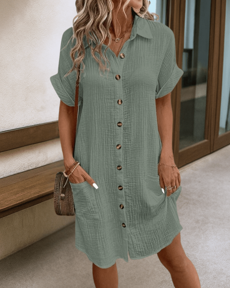 Melissa™ | Komfortabel kjole med knaplukning og lommer