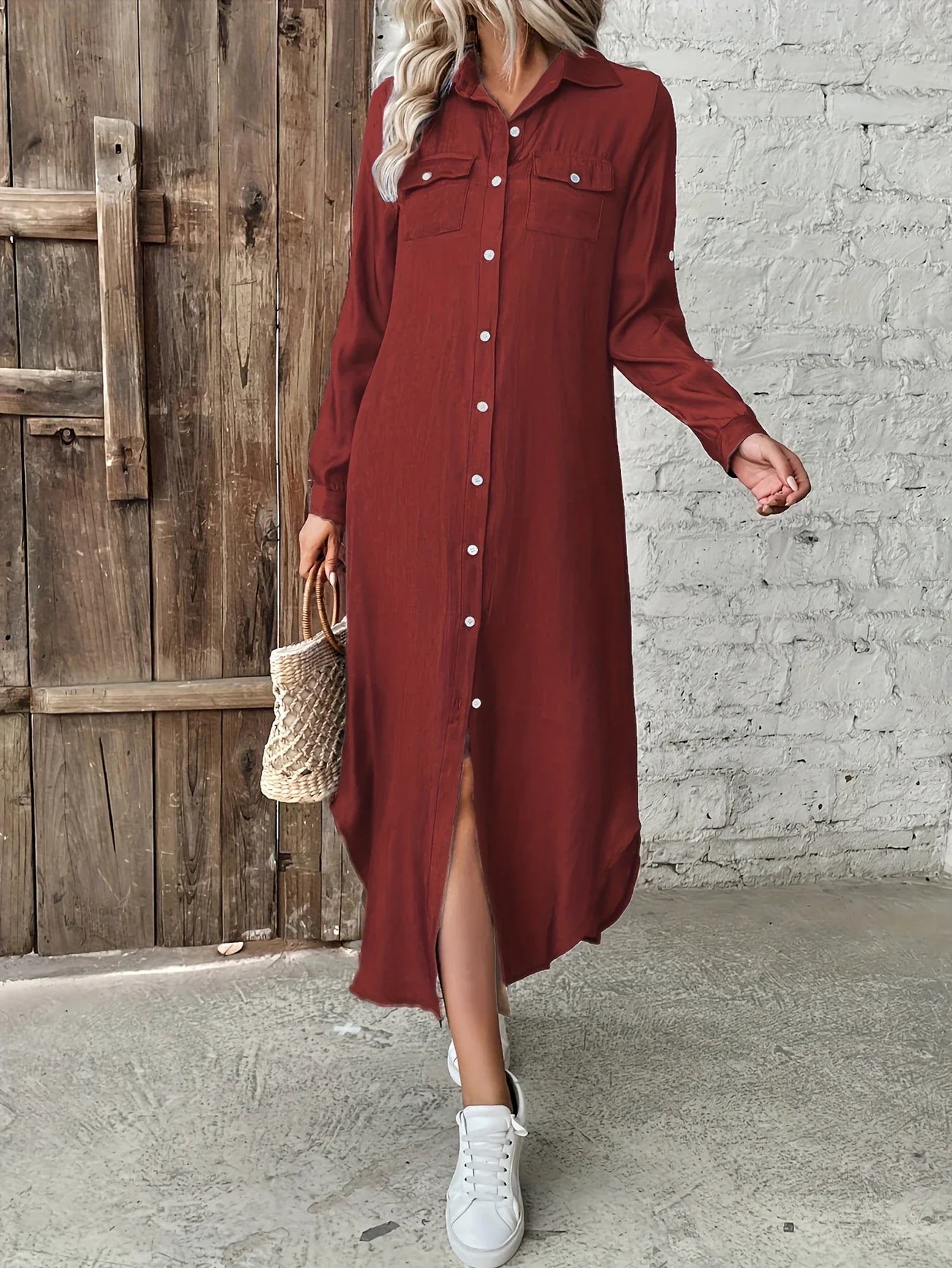 Elena™ – Blå skjortekjole med knapper